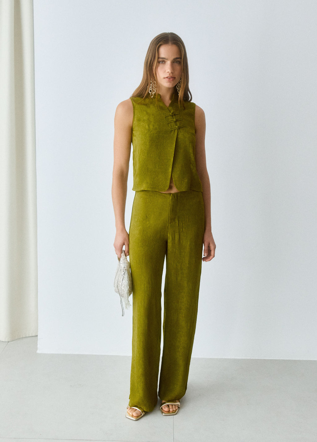 Satin jacquard pants