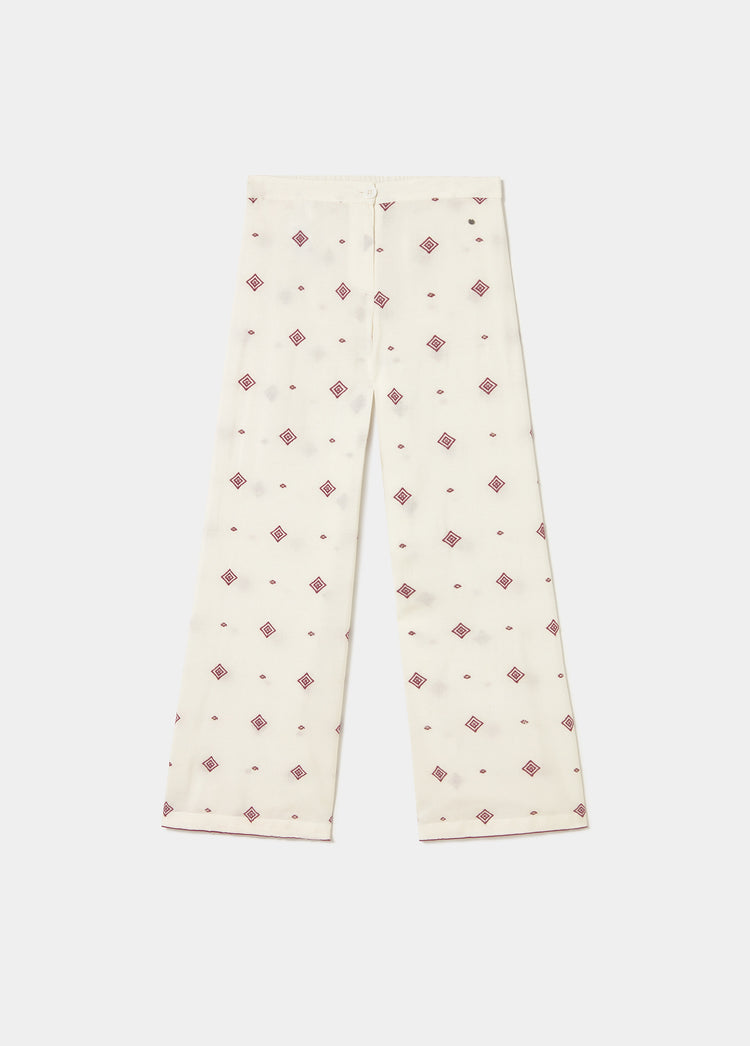 Pantalón largo bordado cenefa