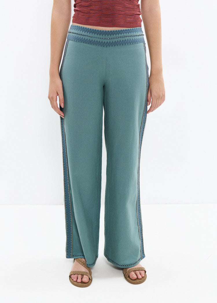 Pantalón largo cintura bordados