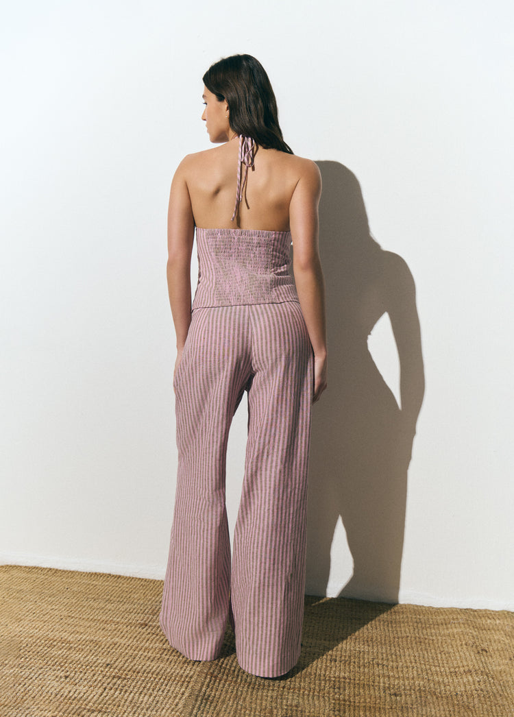 Pantalon rayé à large taille