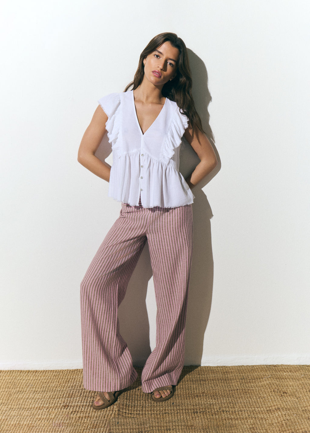 Pantaloni a righe con vita larga