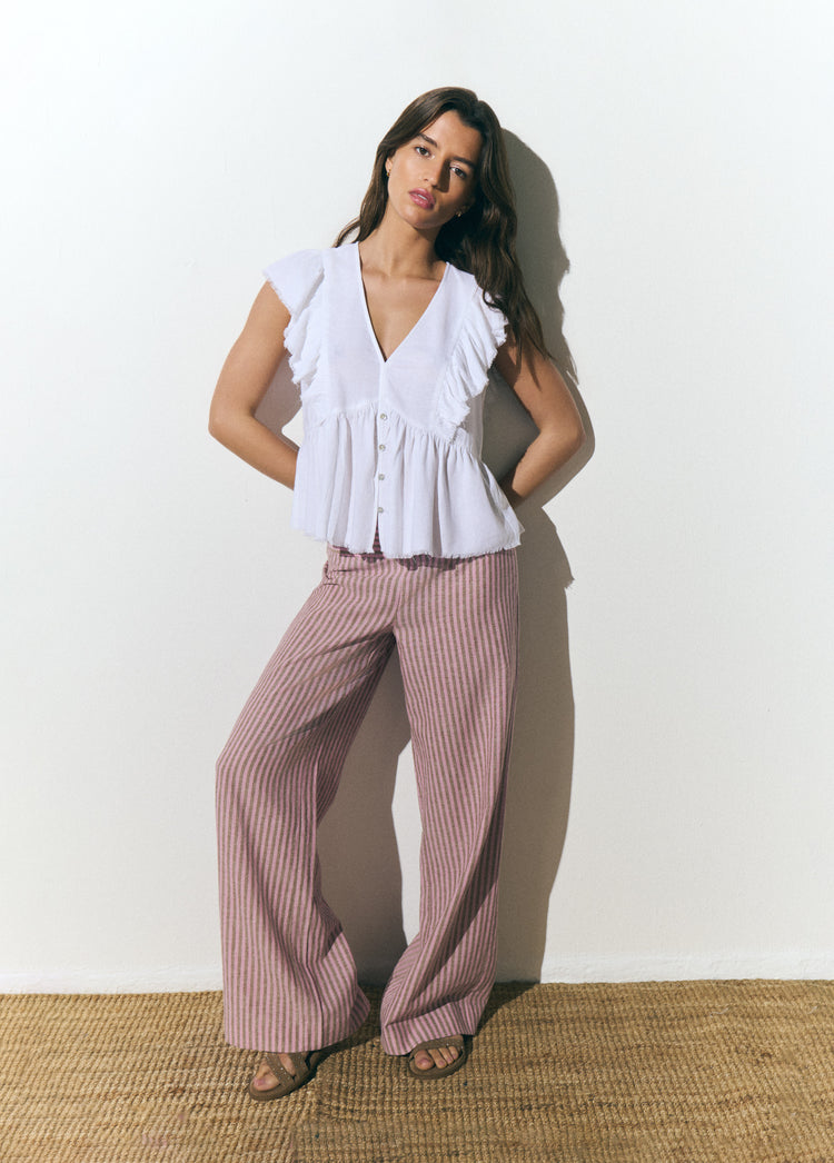 Pantalon rayé à large taille