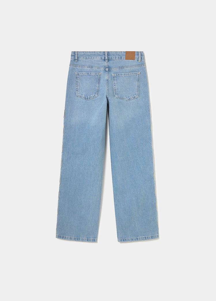 Pantalon droit broderies latérales