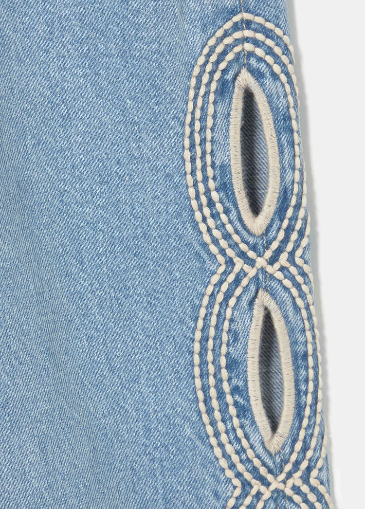 Pantalon droit broderies latérales