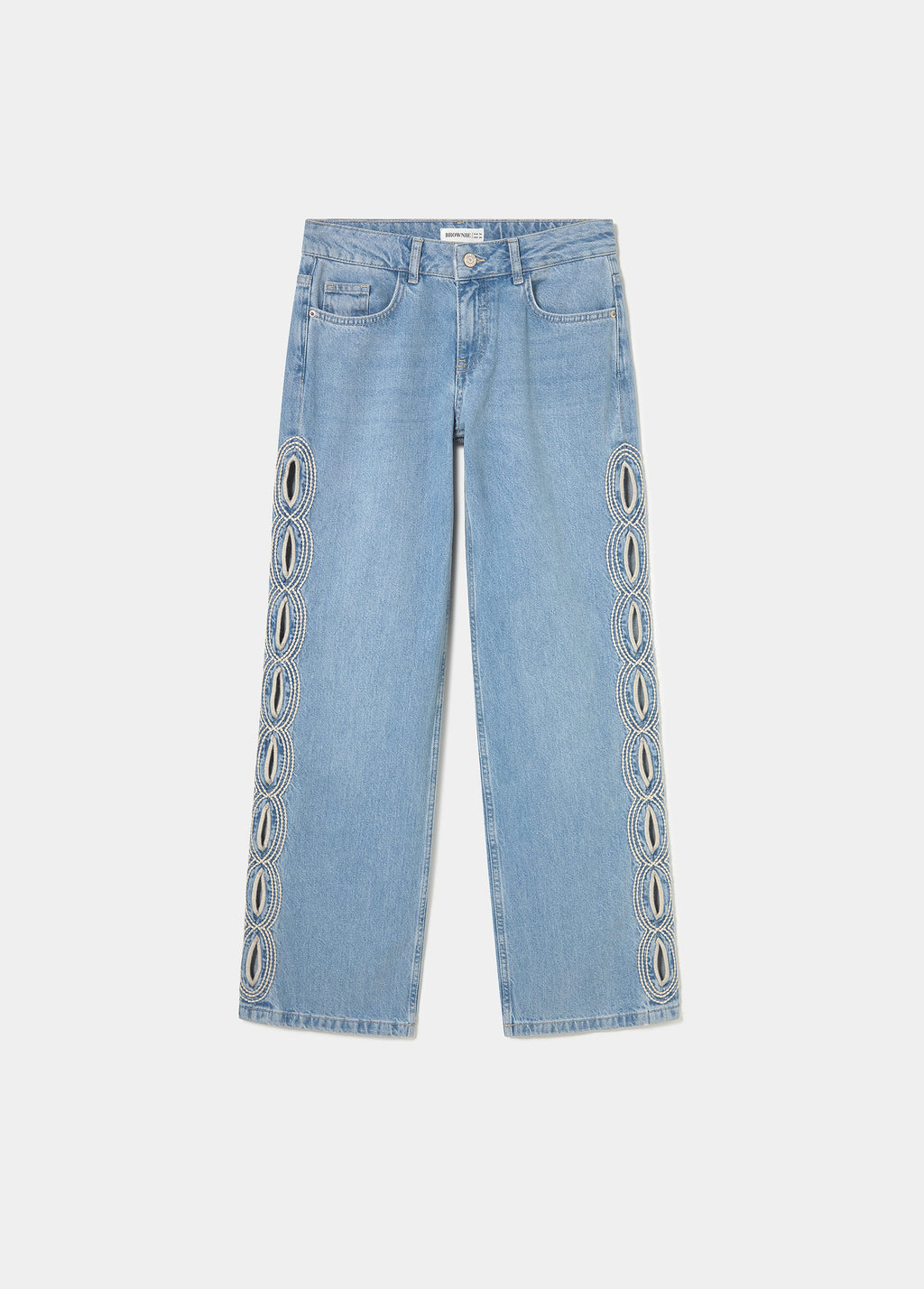 Pantalon droit broderies latérales
