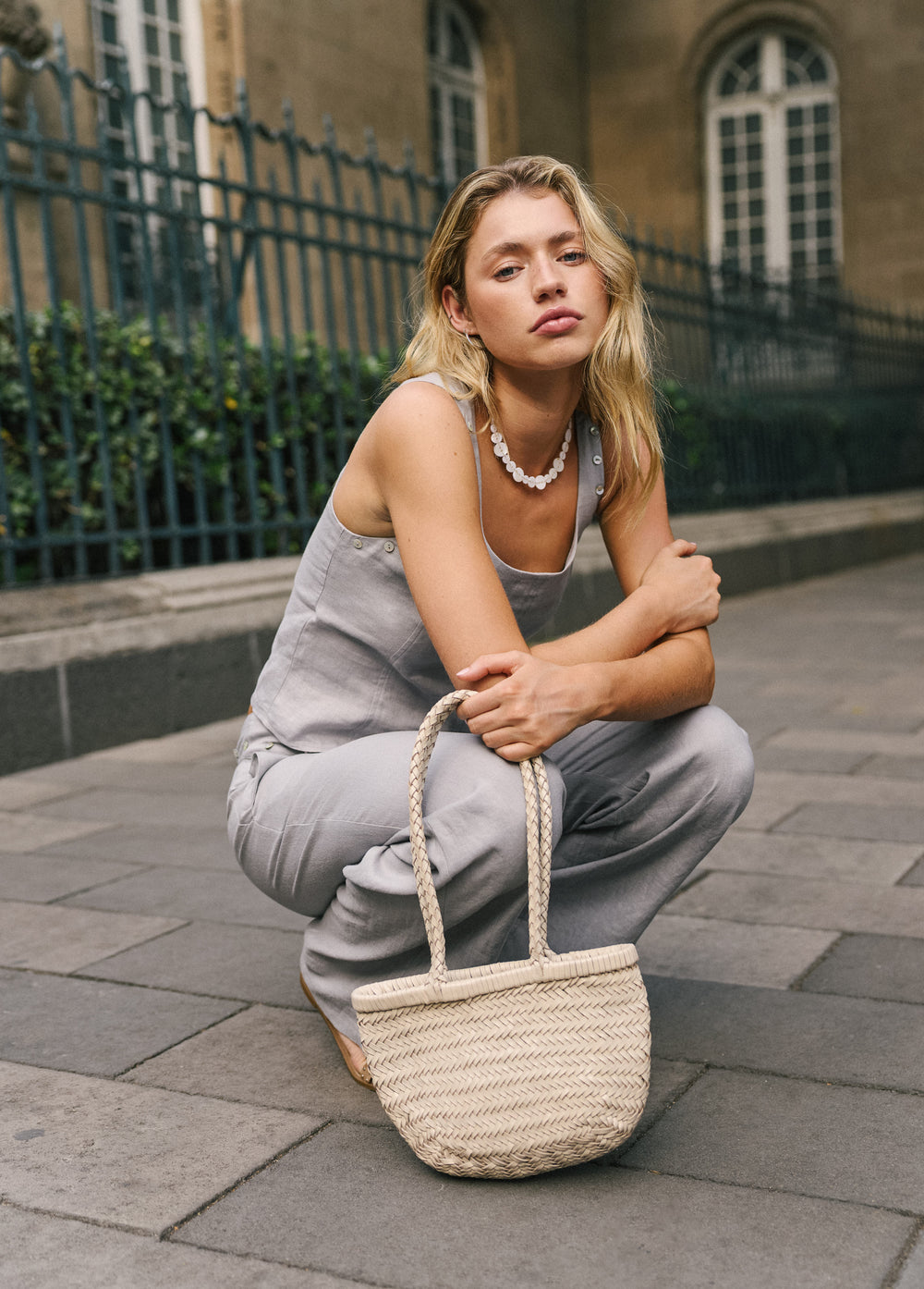 Small braided leather shopper bag