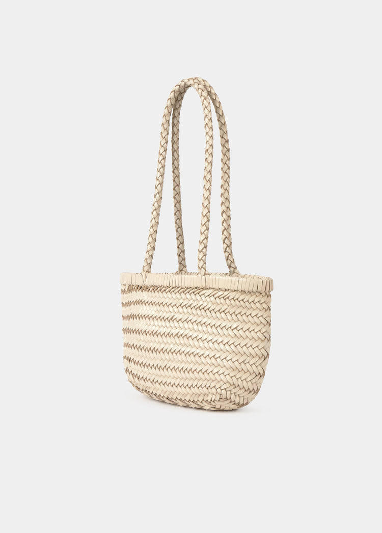 Mala shopper pequena trançada em pele