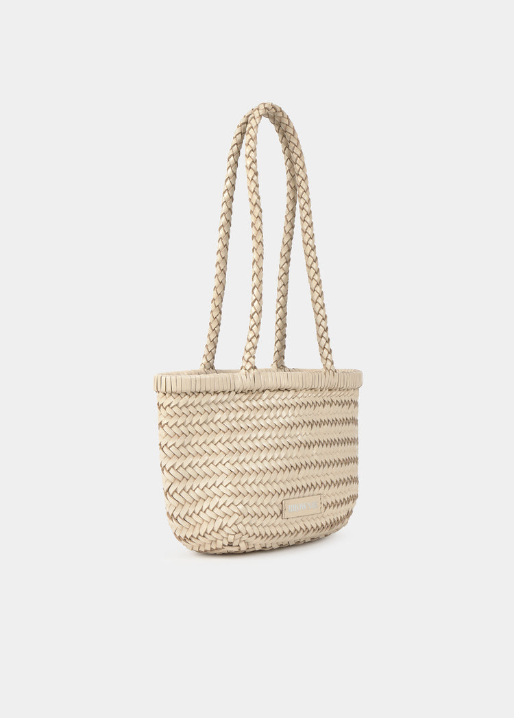 Mala shopper pequena trançada em pele