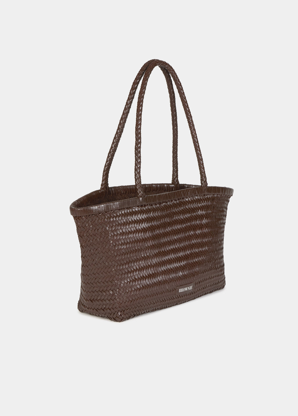 Mala shopper trançada em pele