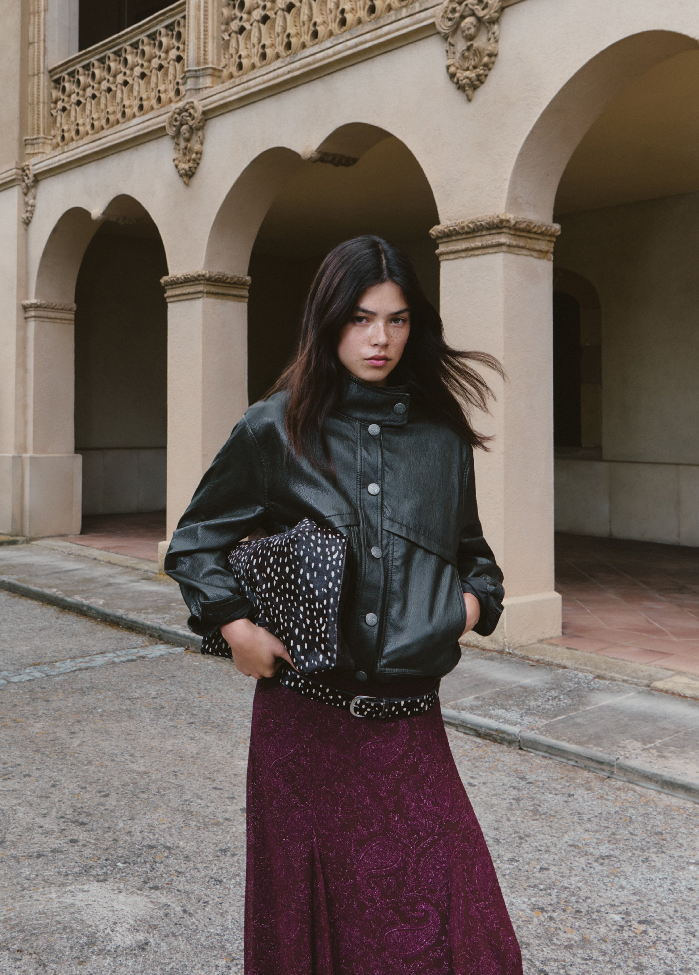 Blouson bomber en cuir à boutons