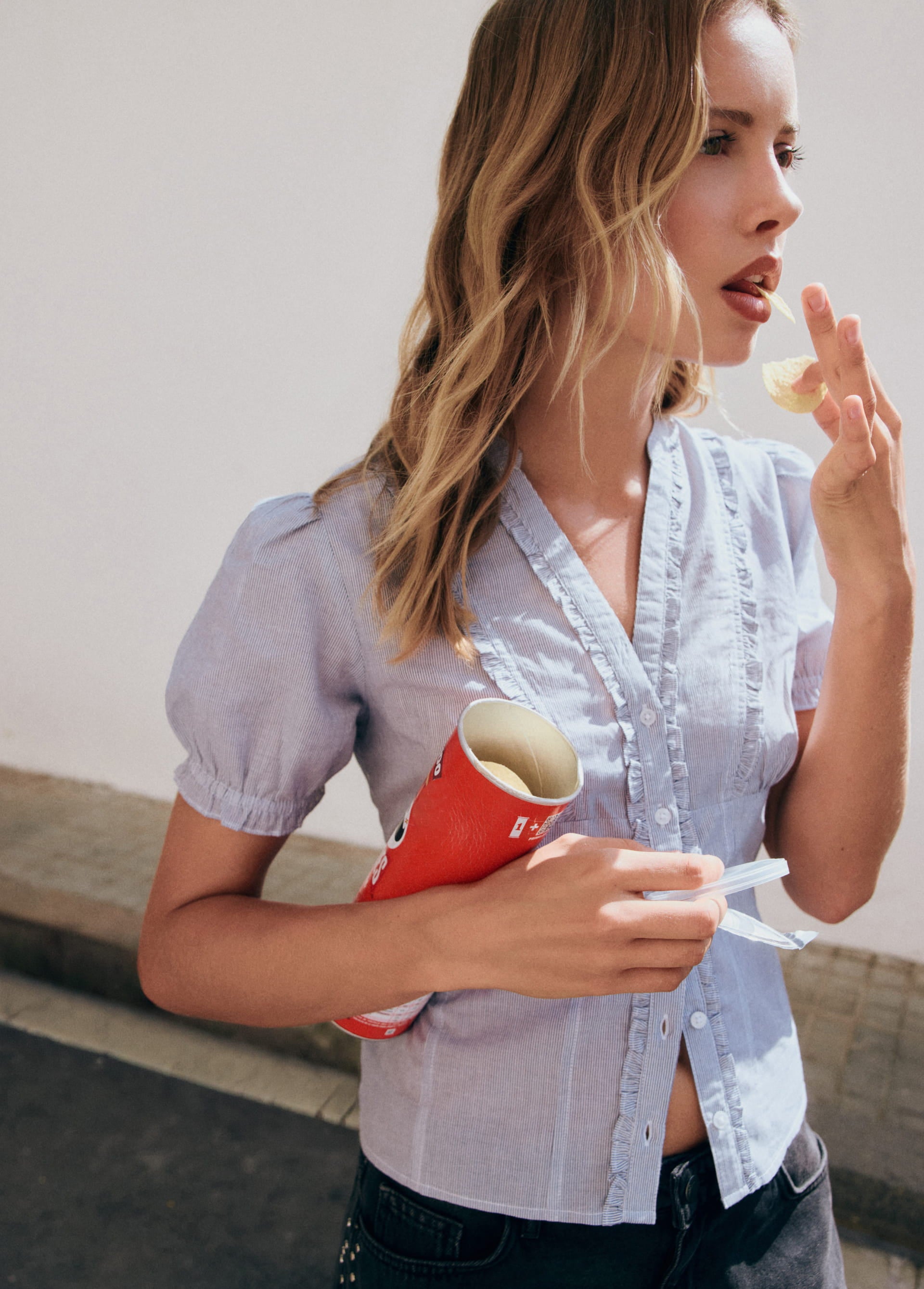 Blusa romantica a righe
