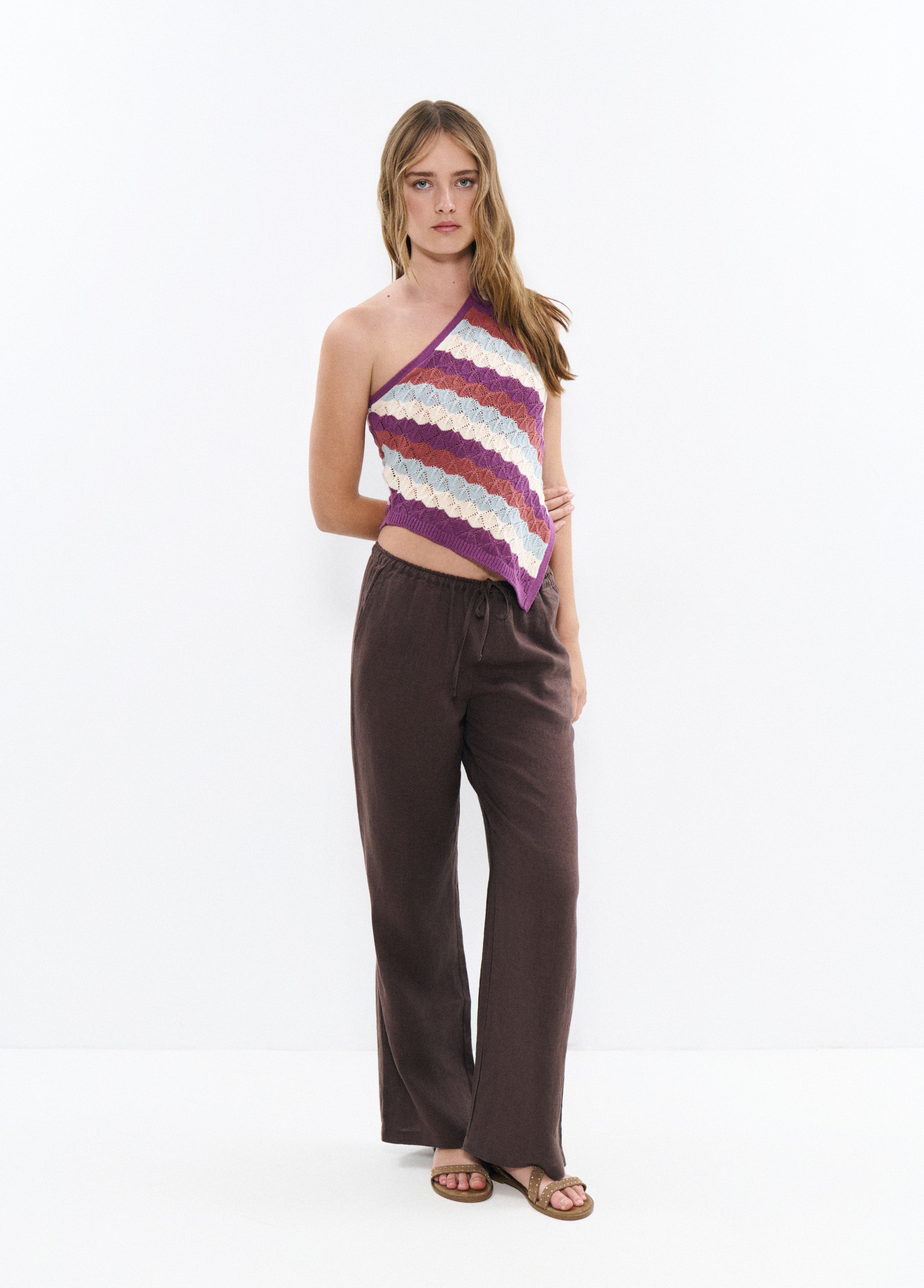 mi★UN3D ★ASYMME DESIGN KNIT TOP Asymmetrical multicolor knit top
