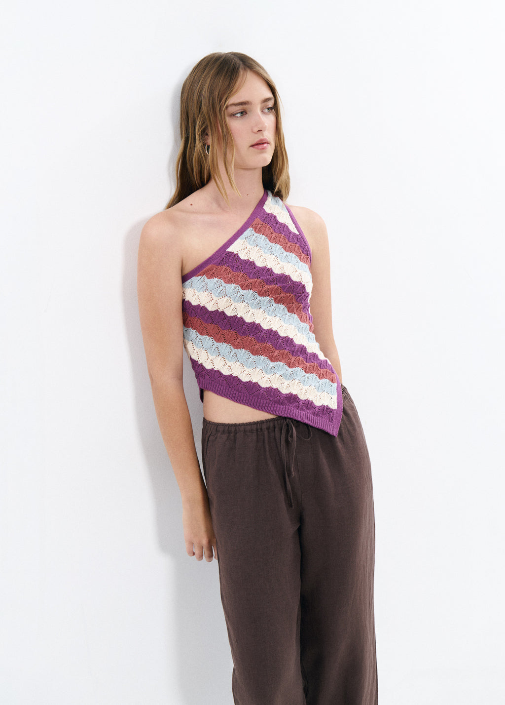 Asymmetrical multicolor knit top