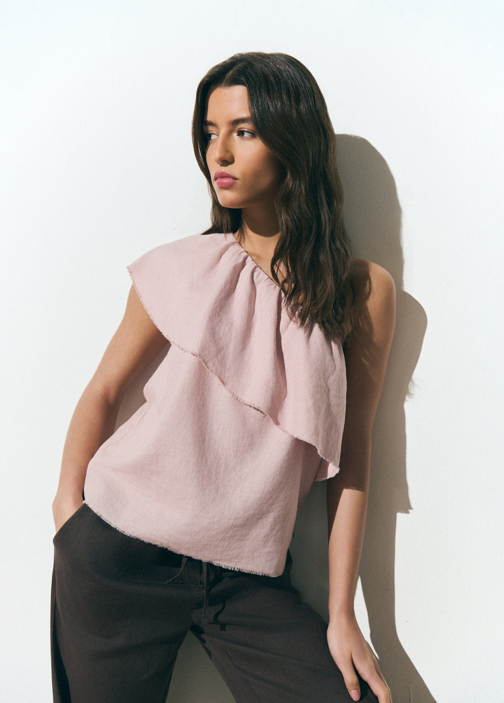 Asymmetric ruffle top