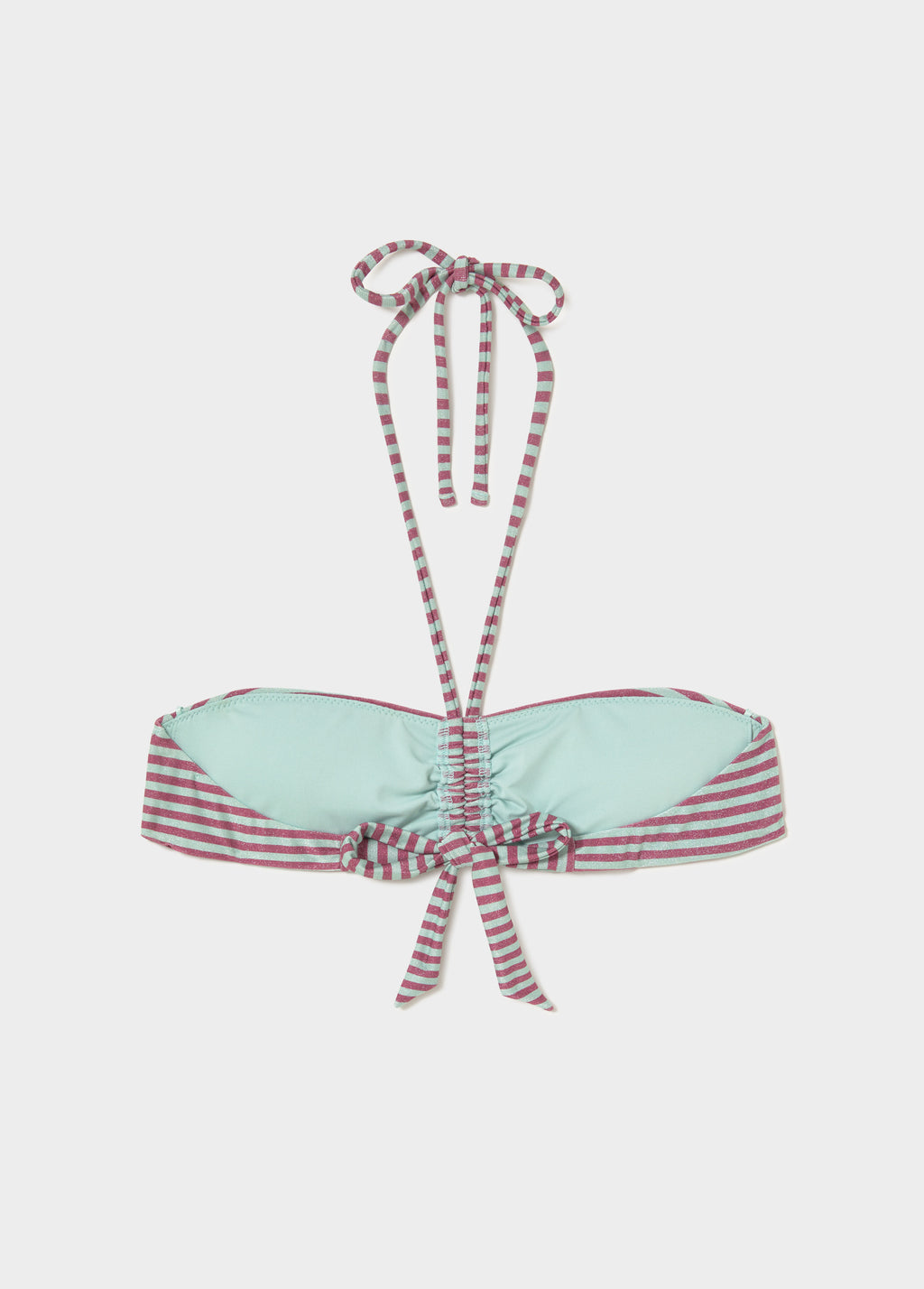 Striped bandeau top tied with metallic thread