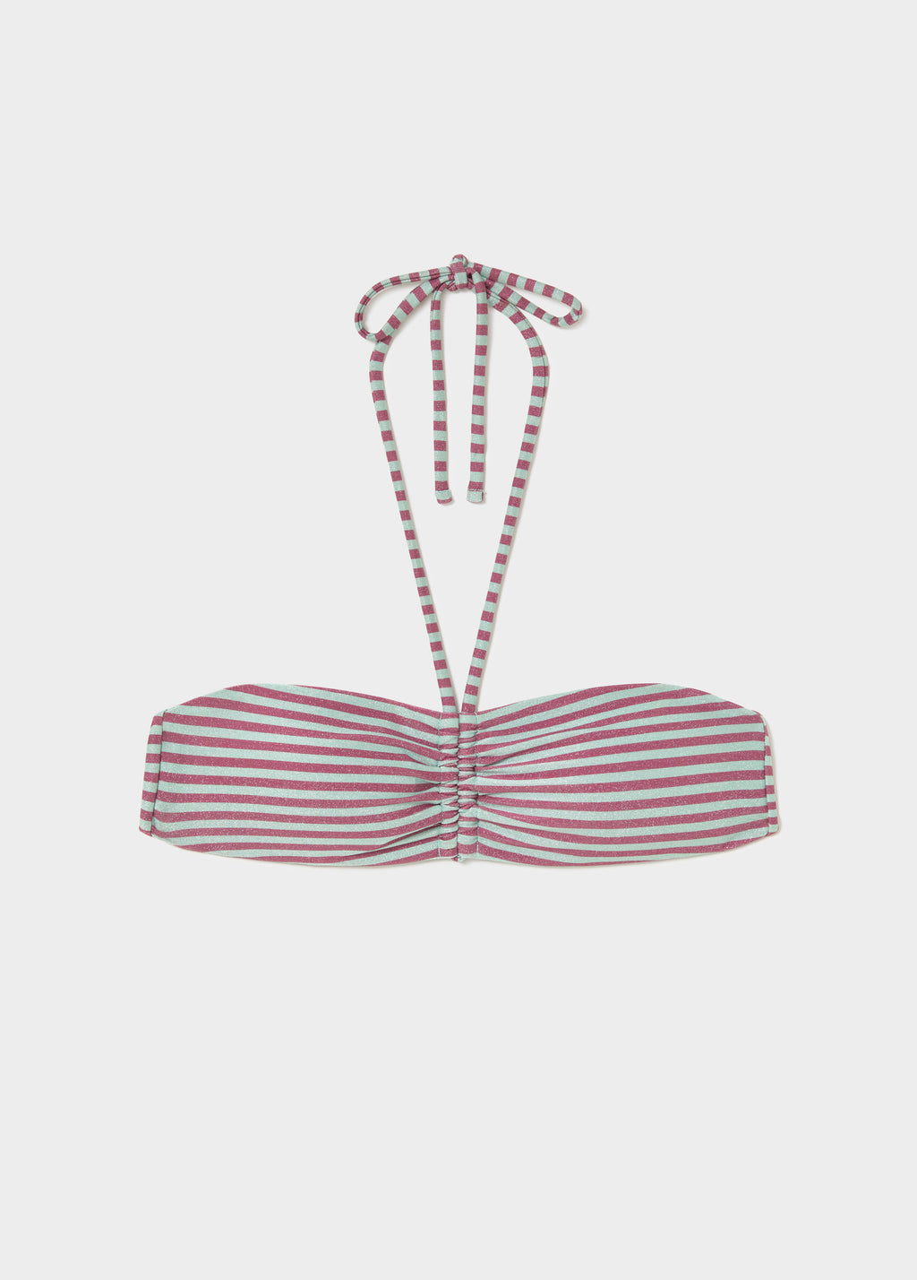 Striped bandeau top tied with metallic thread