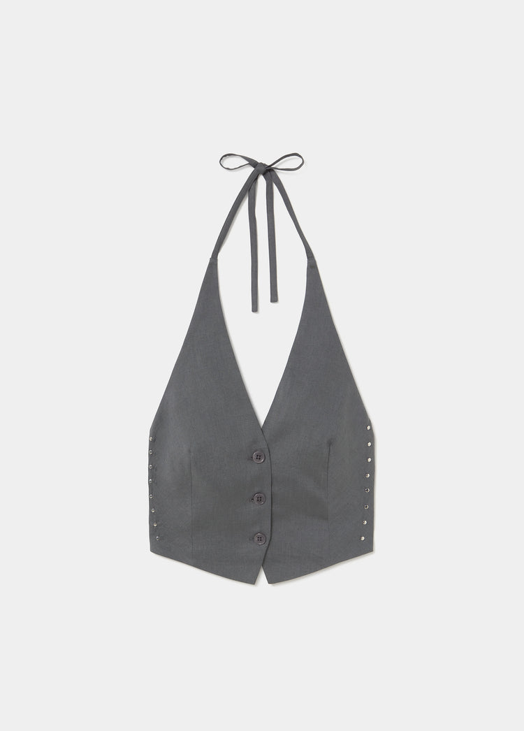 Top halter de linho com tachas