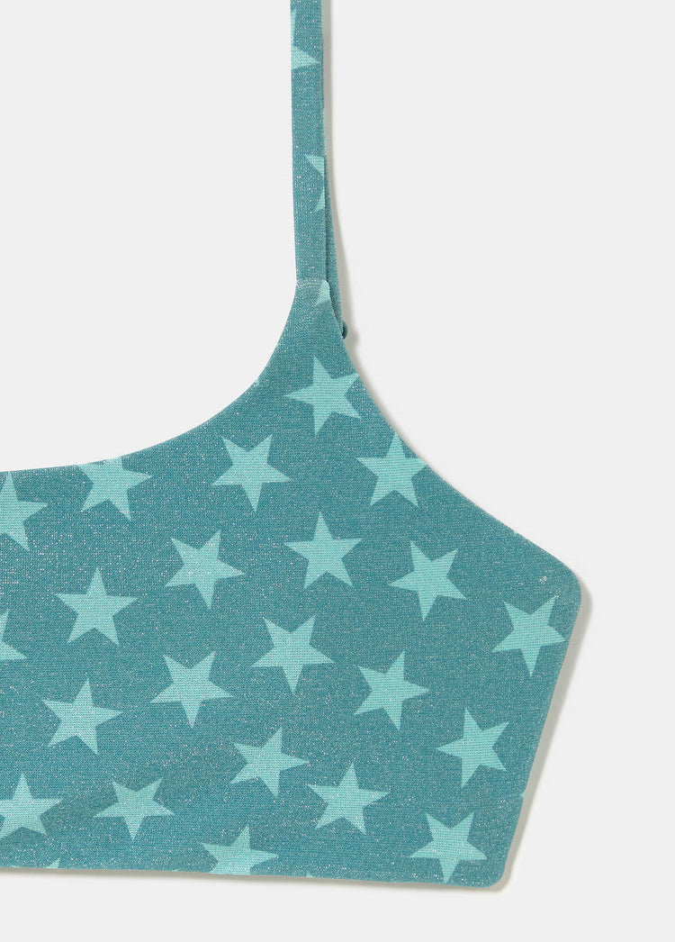 Top bandeau à fines bretelles étoiles fil métallisé