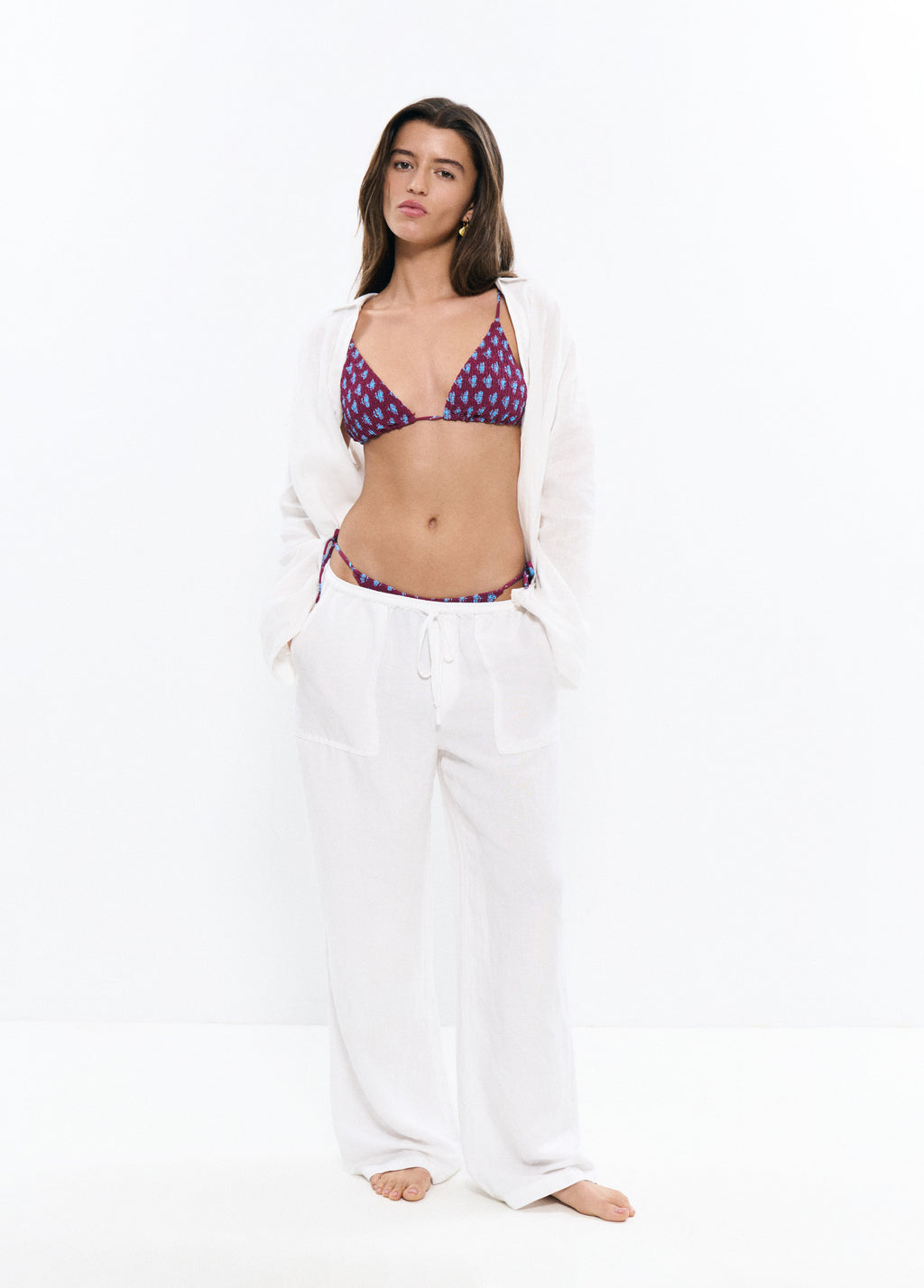 Printed smocked triangular top