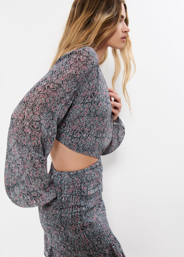 Vestido cut out estampado lurex