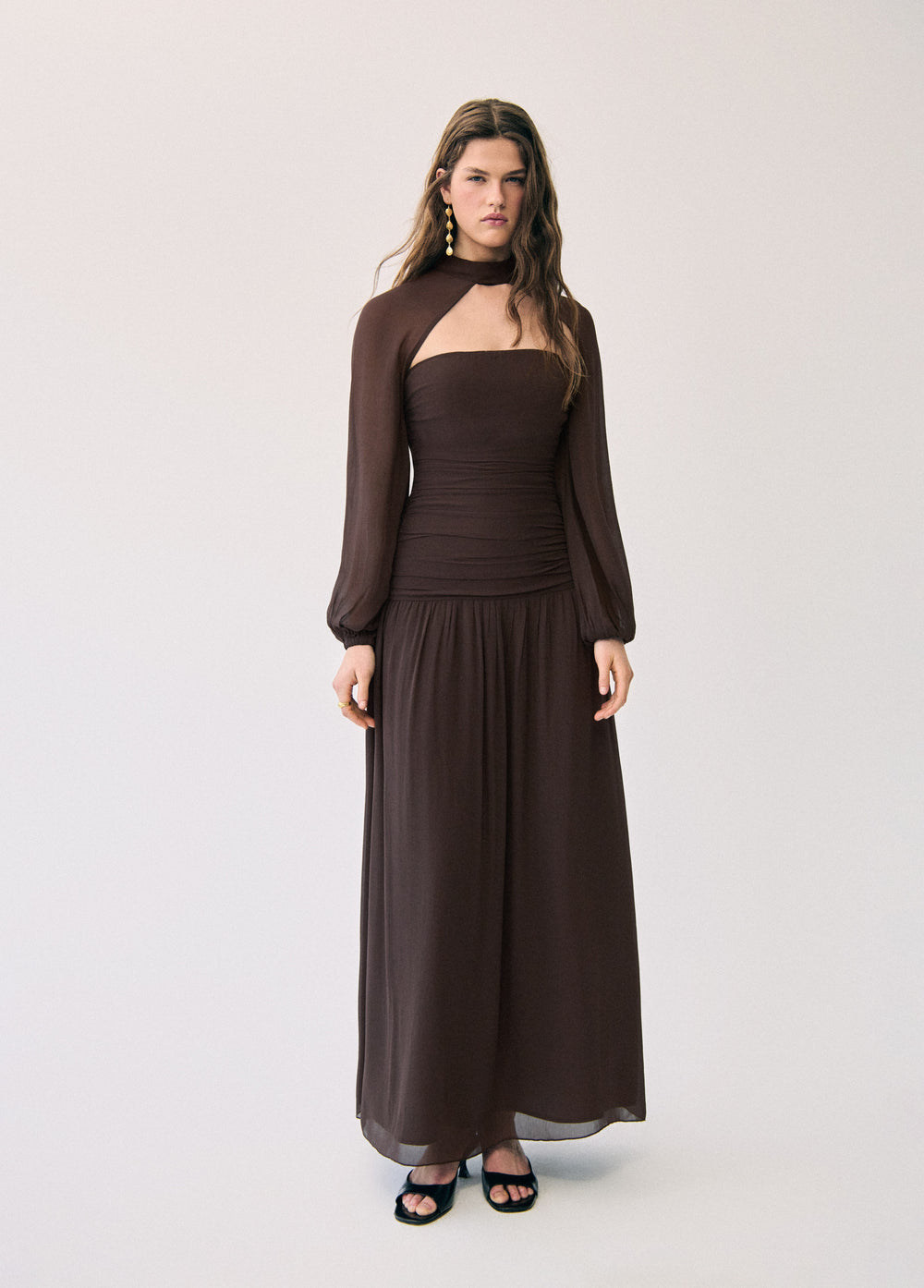 Vestido frunces largo