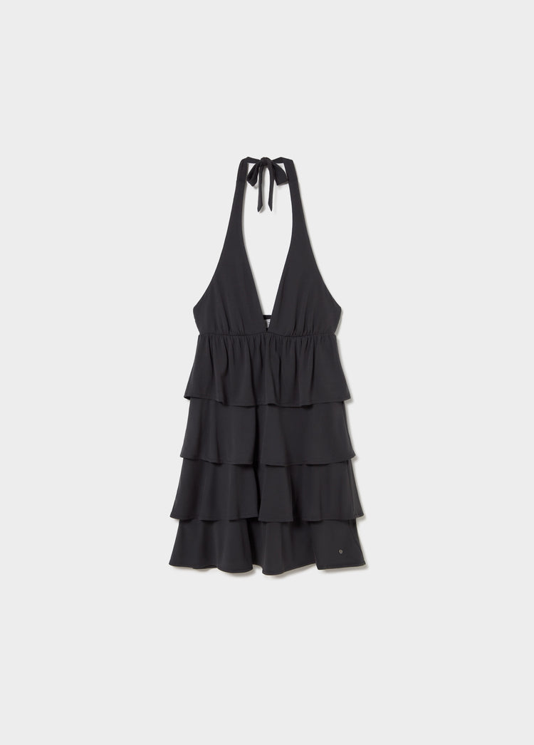 Vestido halter multivolantes