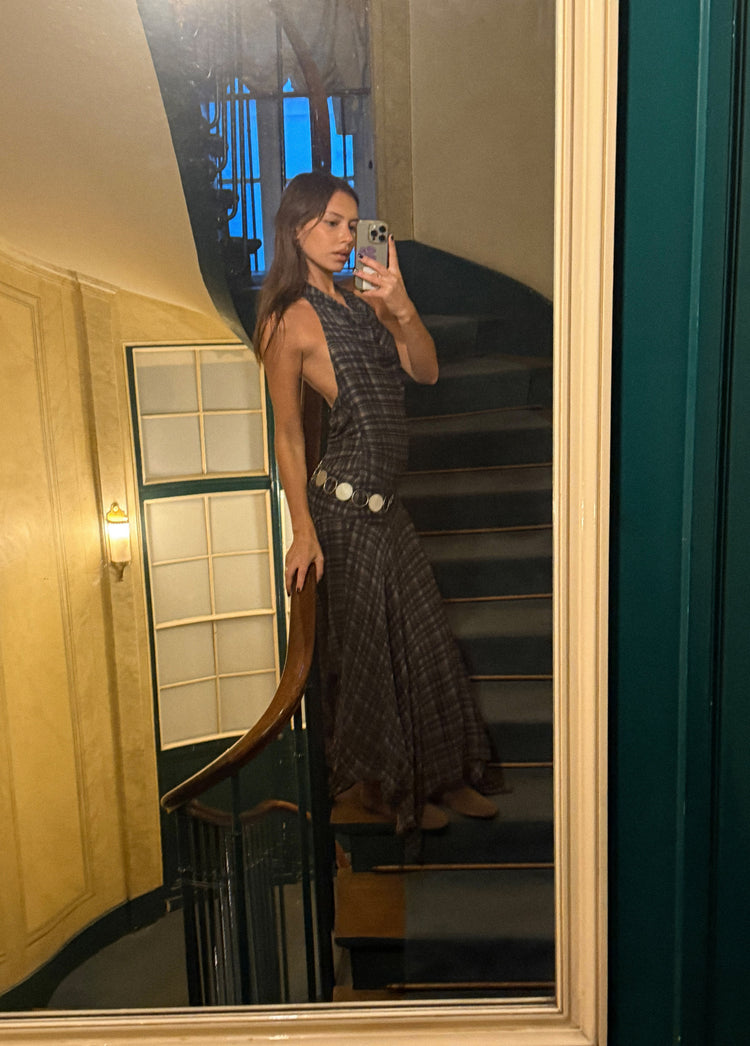 Long printed draped dress
