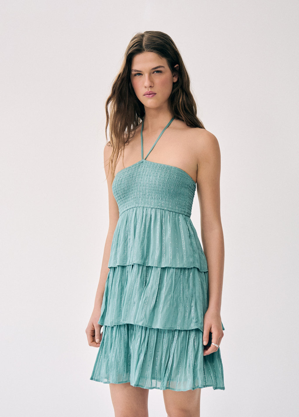 Off-shoulder shiny dress