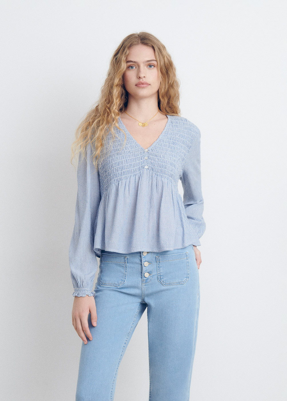 Cropped-bluse smock gestreift