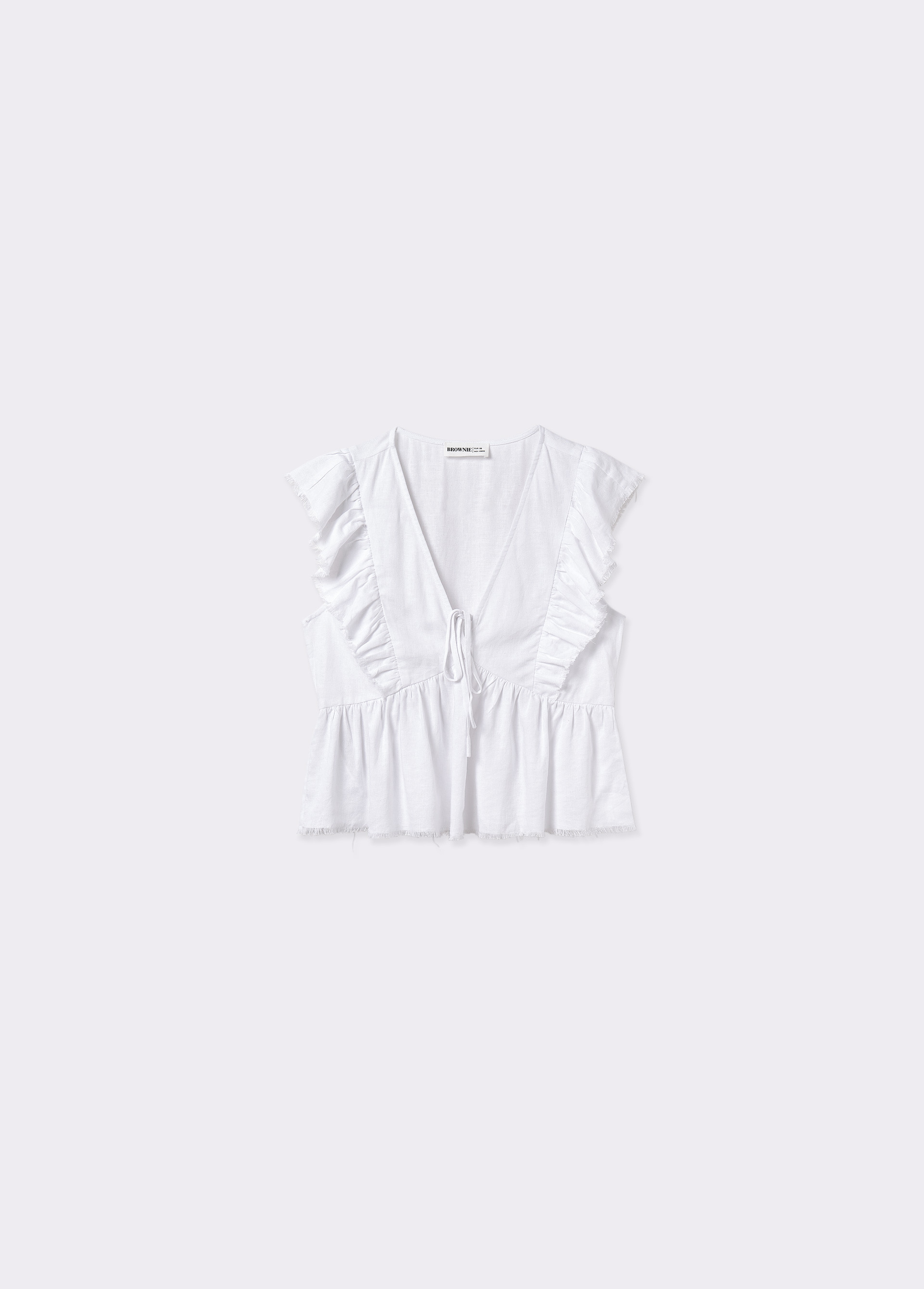 Linen blend ruffle blouse