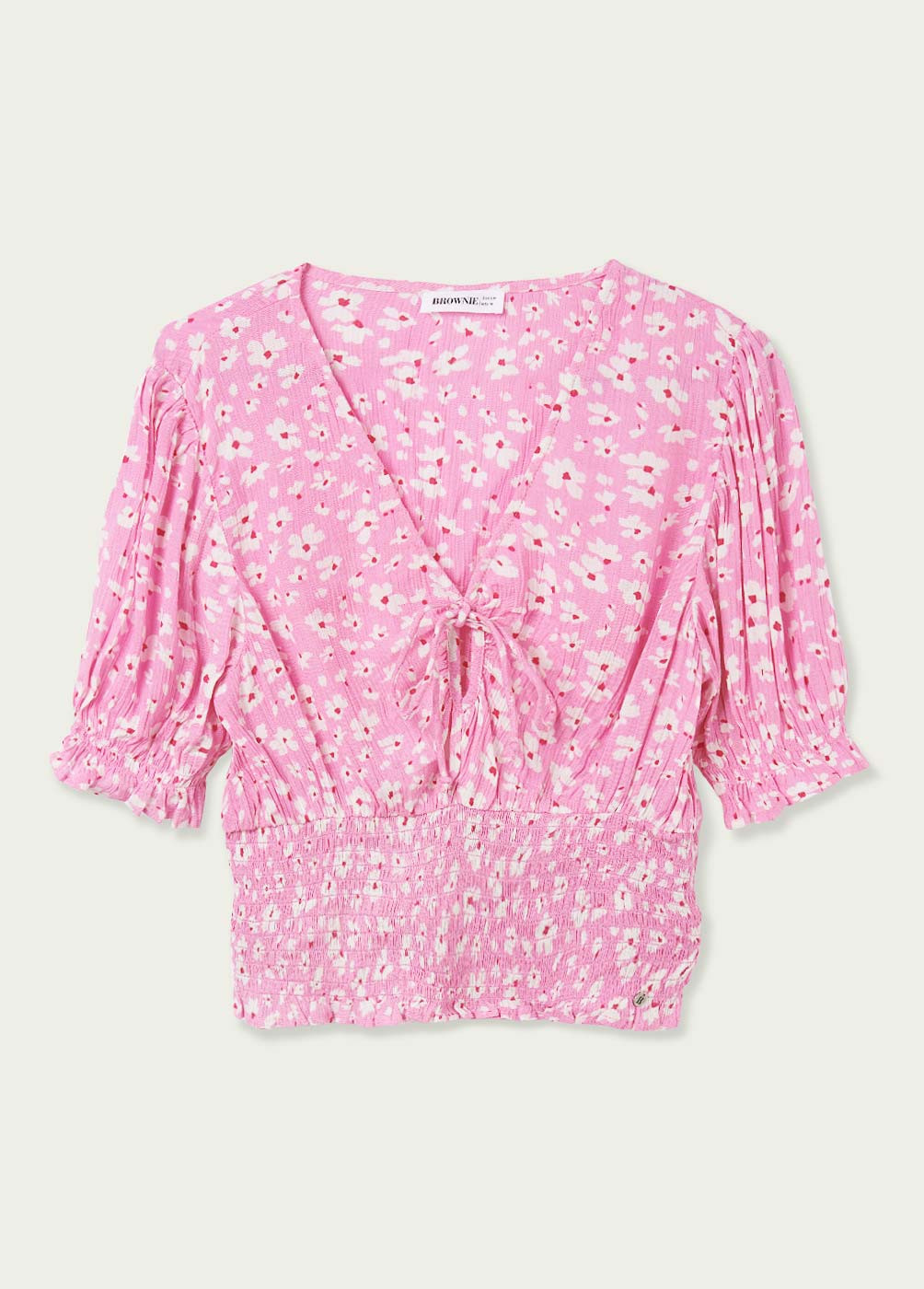 FULL SHIRRED FLORAL BLOUSE