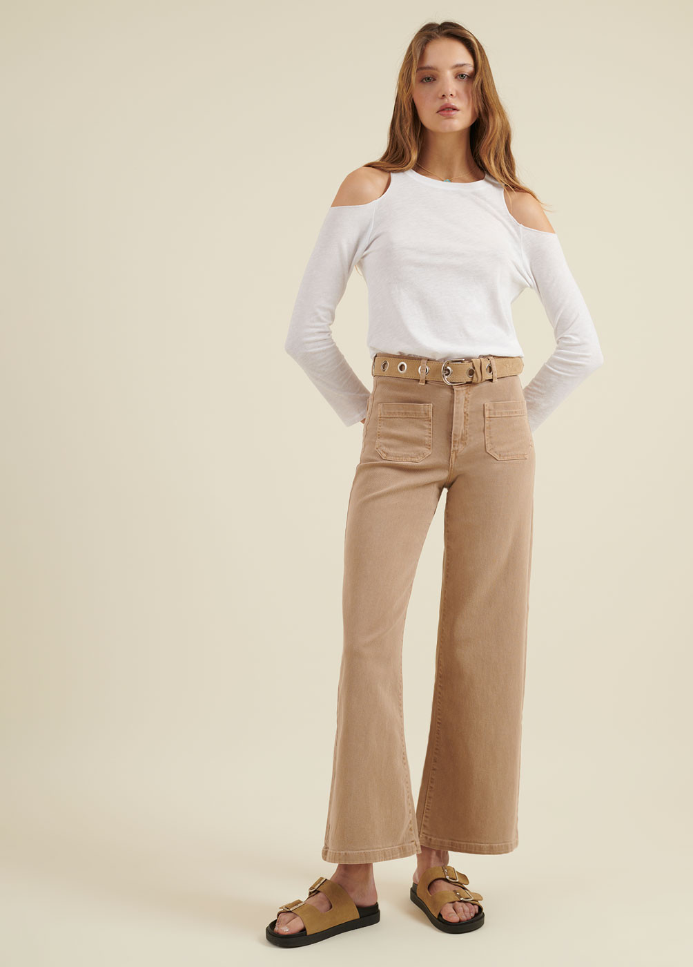 JANETTE CHECK PALAZZO TROUSERS WITH POCKETS