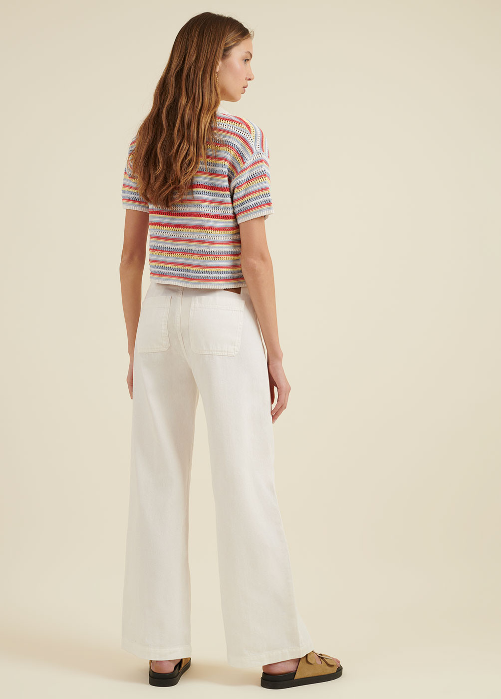ROSE FRONT-SLIT WIDE-LEG TROUSERS