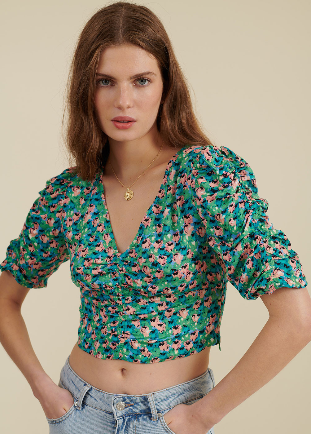 STELLA PRINTED RUCHED BLOUSE