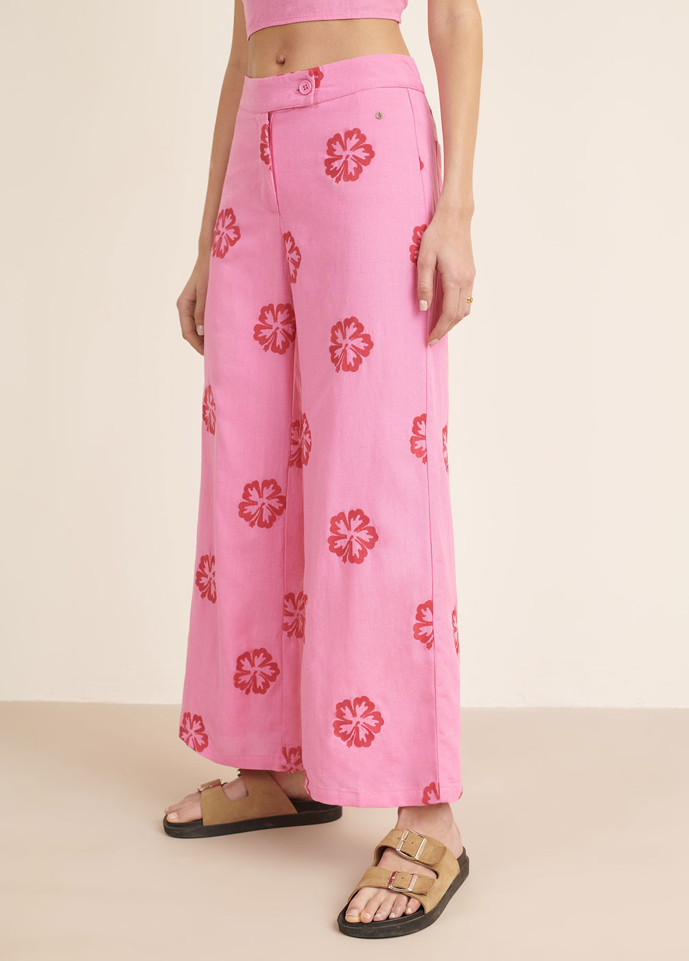 PLUTO TROUSERS WITH HIBISCUS EMBROIDERY