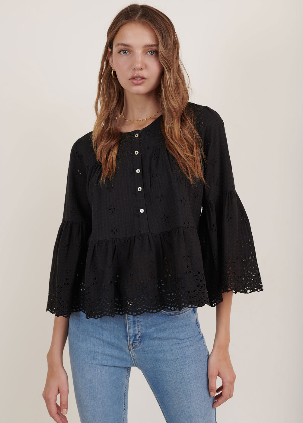 MALLORCA BLOUSE WITH BRODERIE ANGLAISE