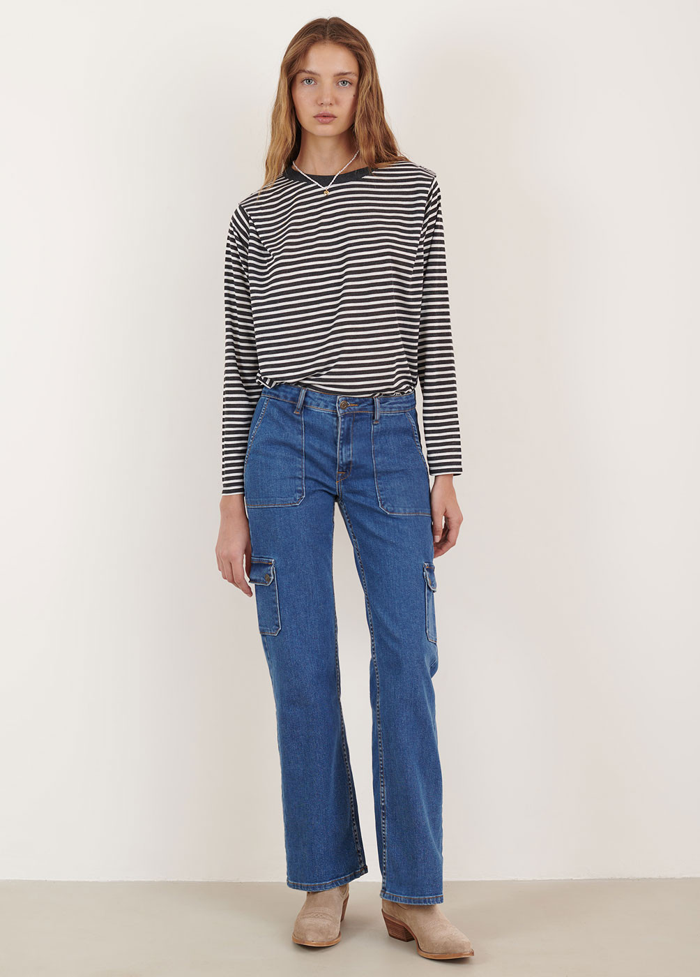 STRIPED T-SHIRT WITH SHOULDER DETAIL