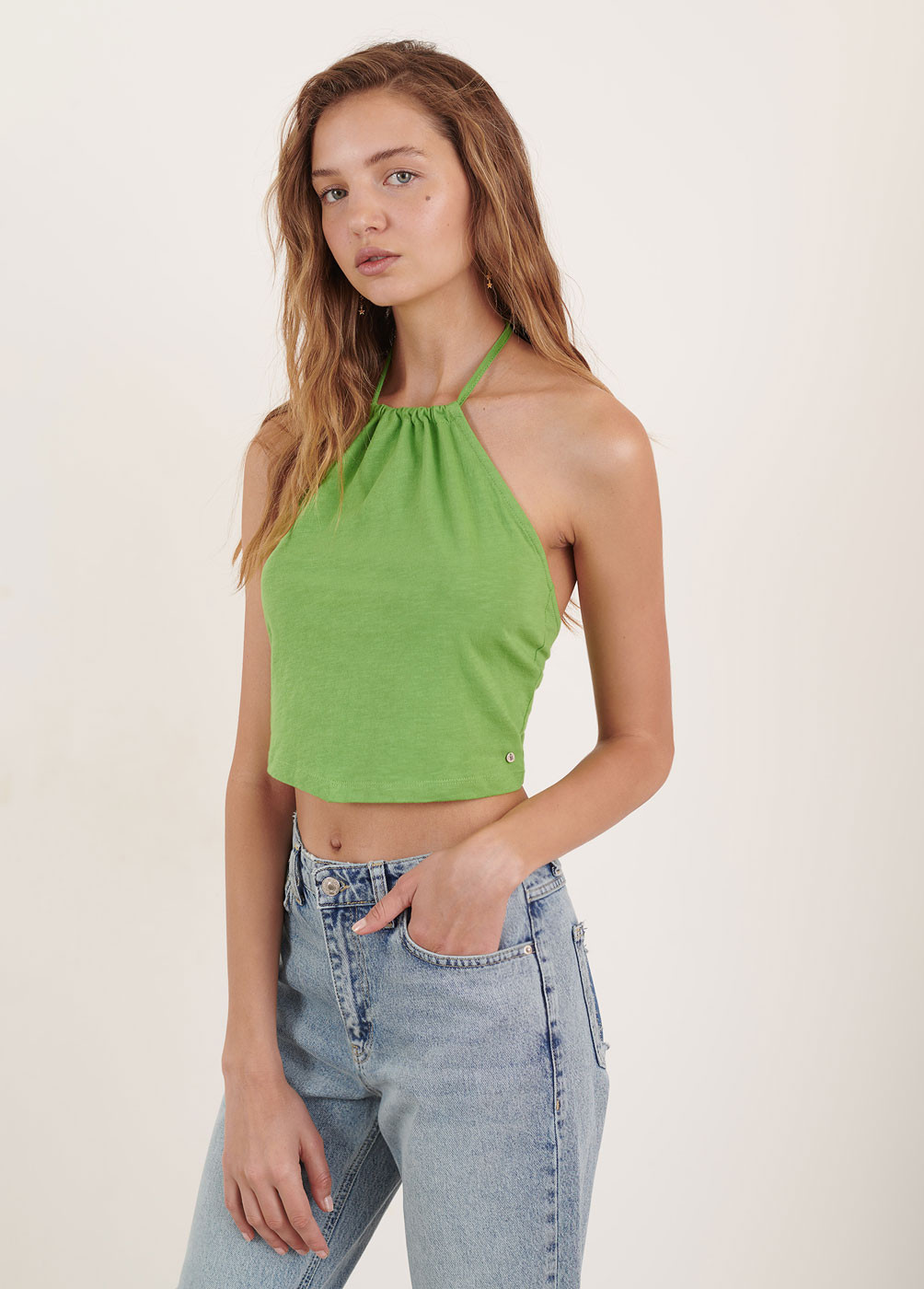 FLAME COTTON-KNIT TOP WITH V-BACK