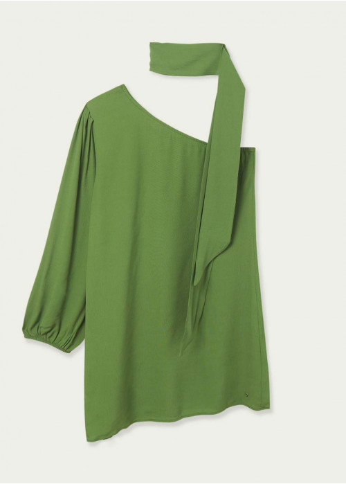 Asymmetric dress with scarf