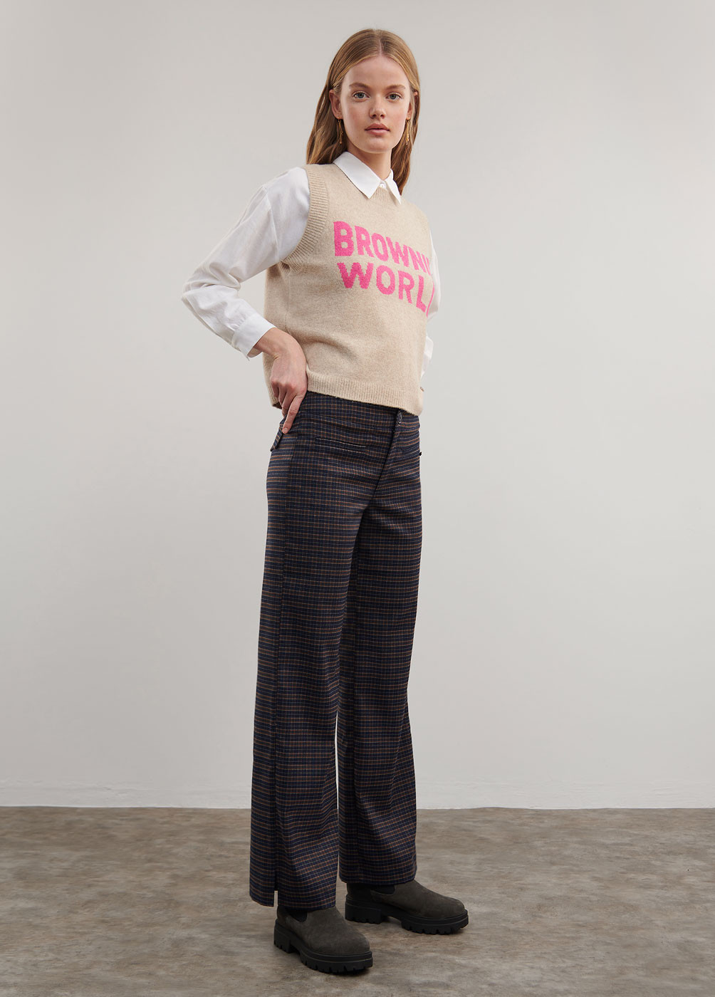 CHECK-PRINT STRAIGHT-CUT TROUSERS