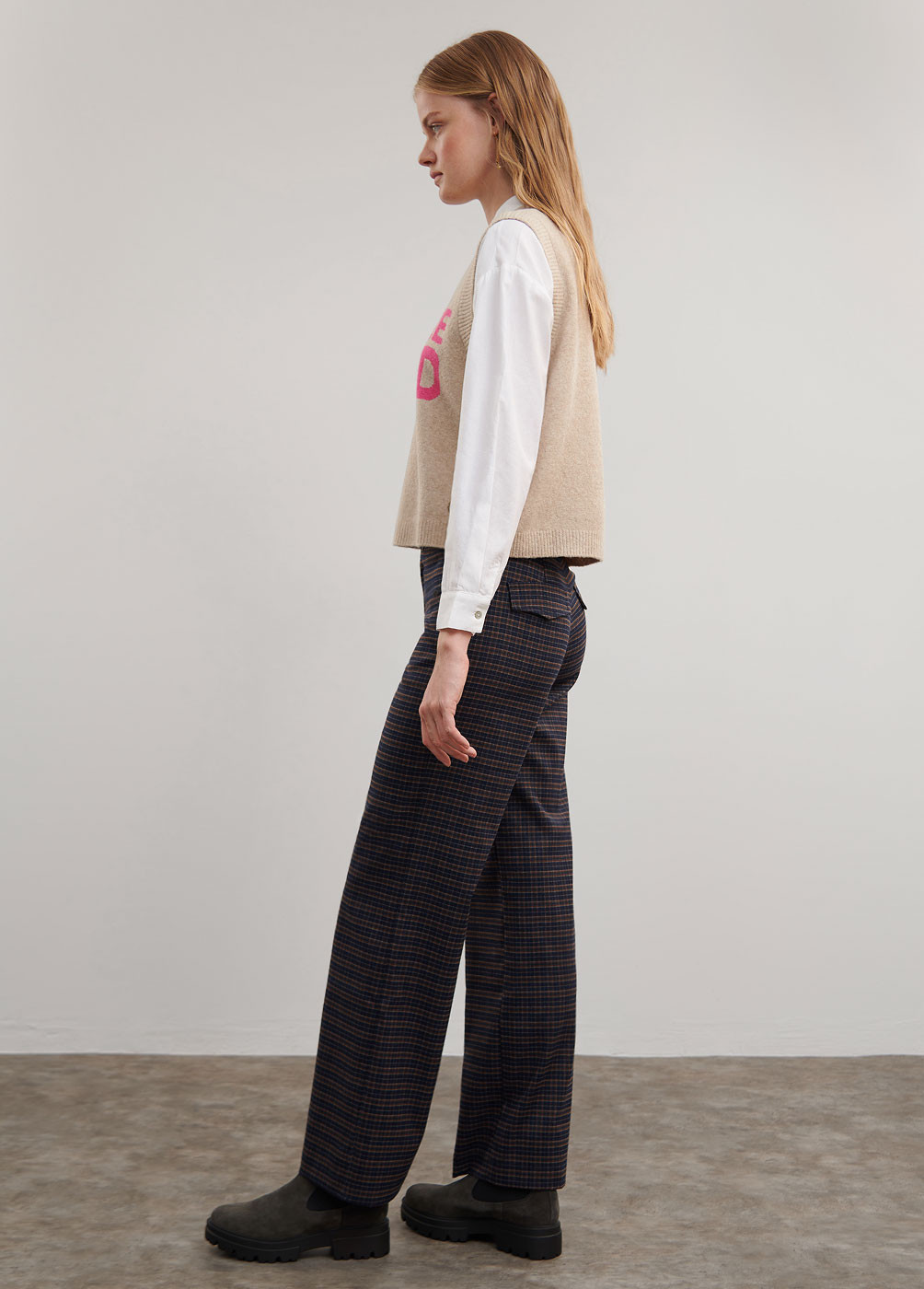 CHECK-PRINT STRAIGHT-CUT TROUSERS