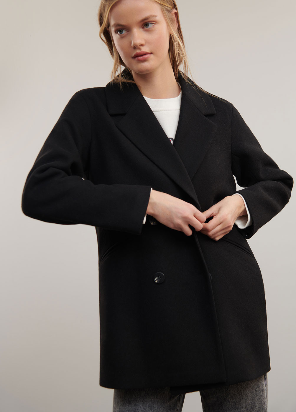 WRAP-FRONT COAT WITH WOOL