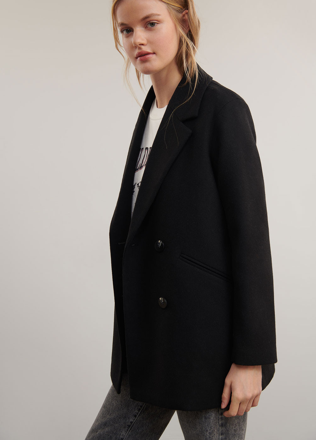 WRAP-FRONT COAT WITH WOOL