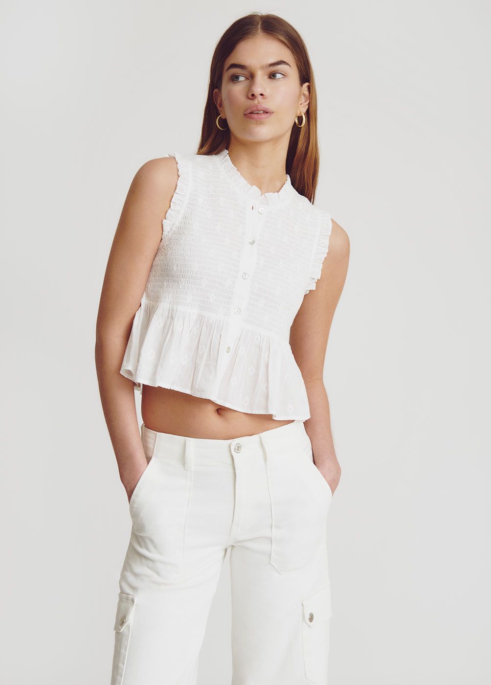 SHIRRED, SLEEVELESS TOP