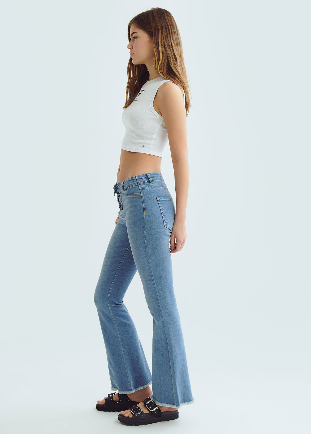 LACE-UP BELL-BOTTOM JEANS