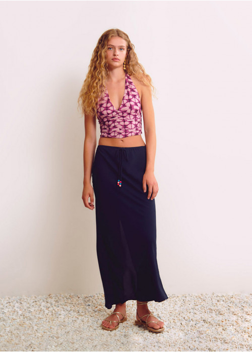 LONG PLAIN SKIRT WITH BEADED DETAIL