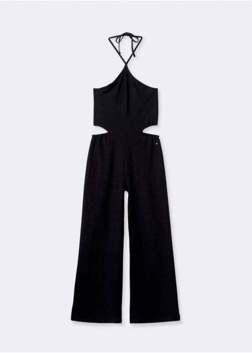 TEXTURED HALTERNECK JUMPSUIT
