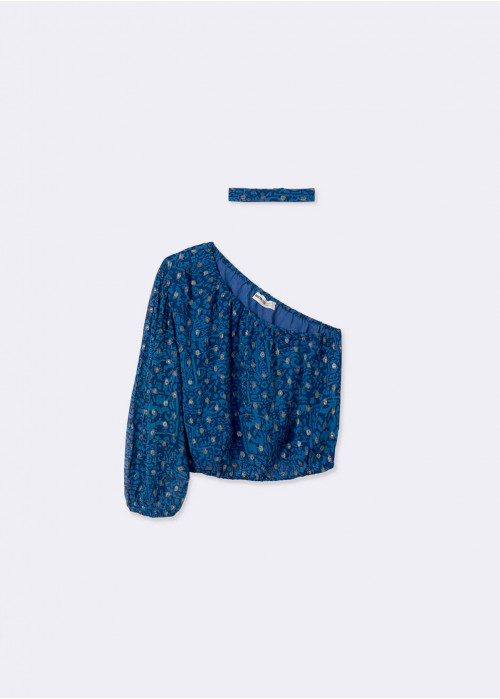 SHINY PRINTED ASYMMETRIC BLOUSE