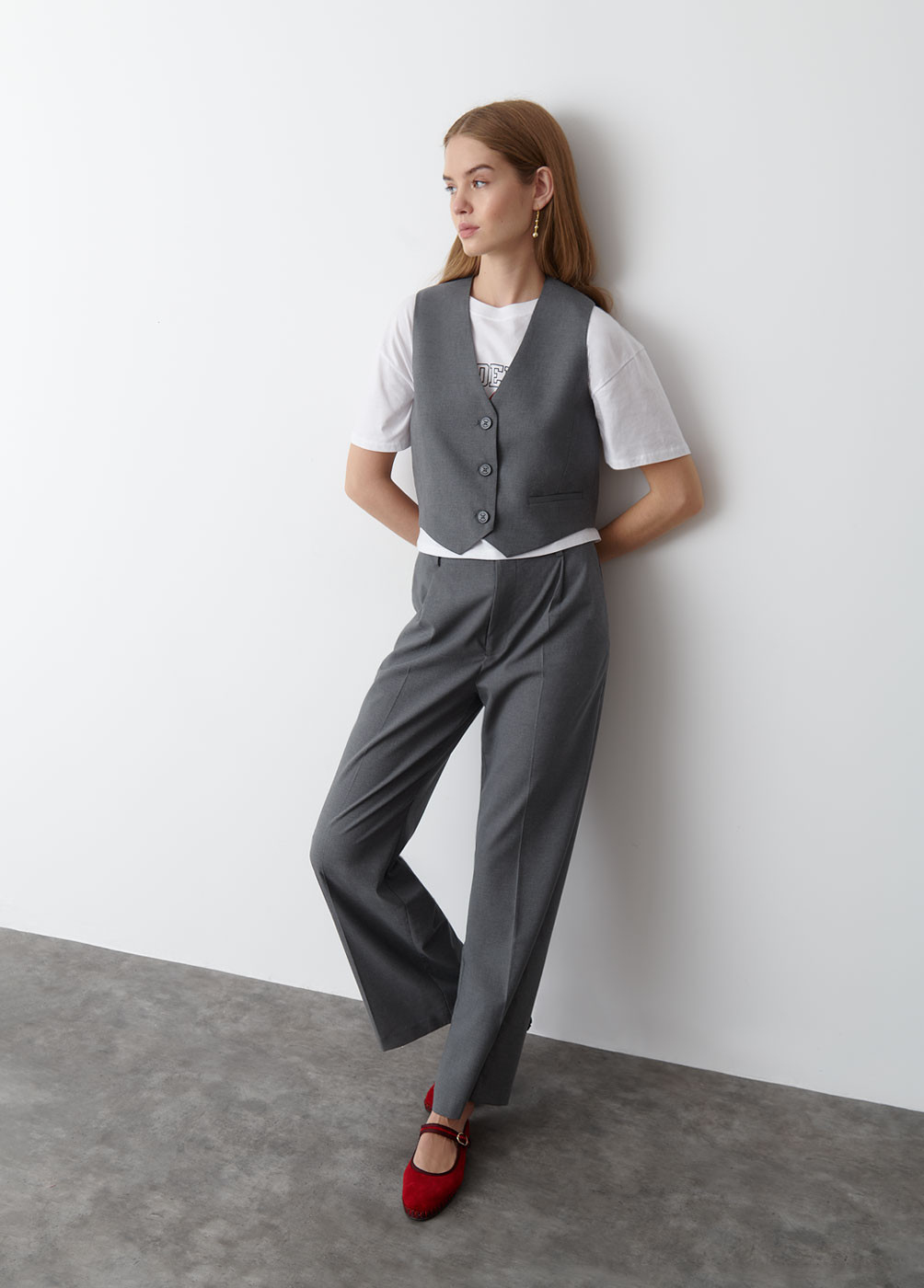 DARTED WIDE LEG TROUSERS