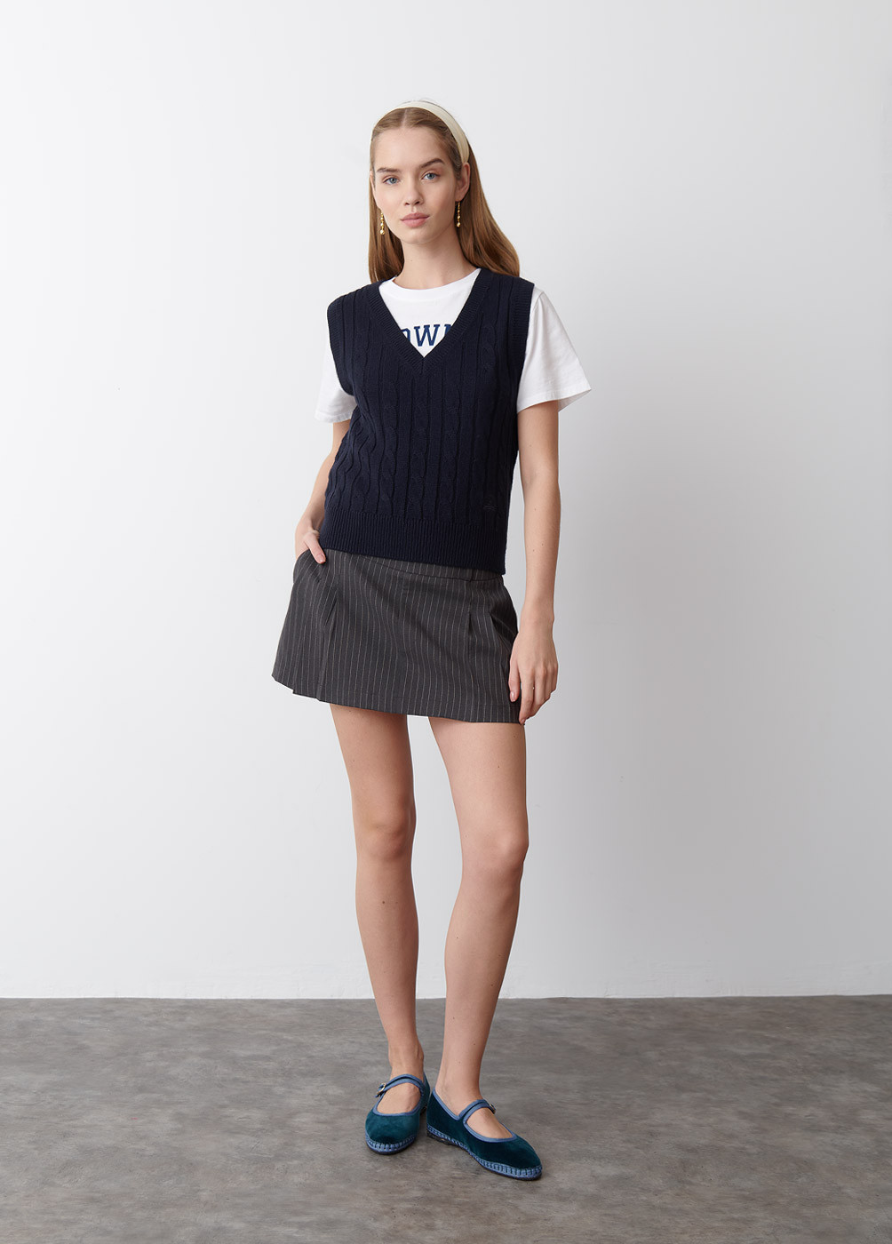 EMBROIDERED CABLE KNIT VEST